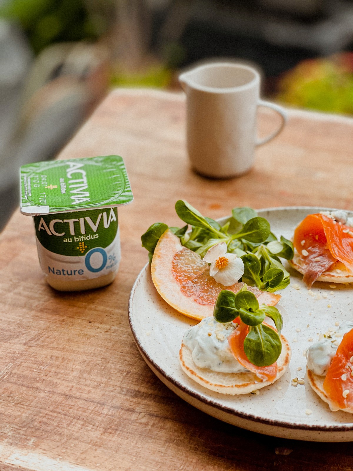 activia nature avec pancakes salés